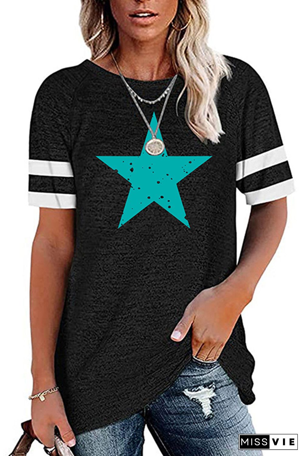 Star Print Graphic Tees for Women Wholesale Short Sleeve T shirts Top