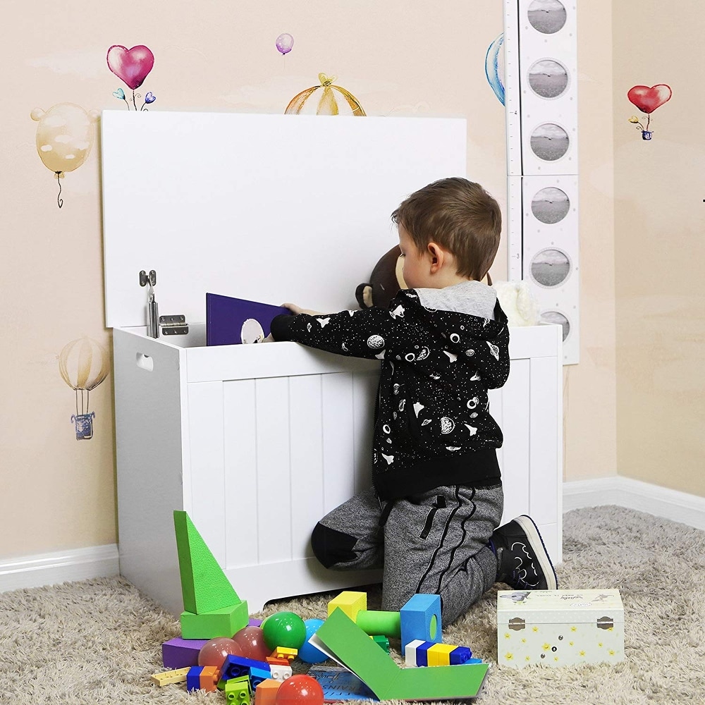 White Lift Top Entryway Bench Toy Storage Chest