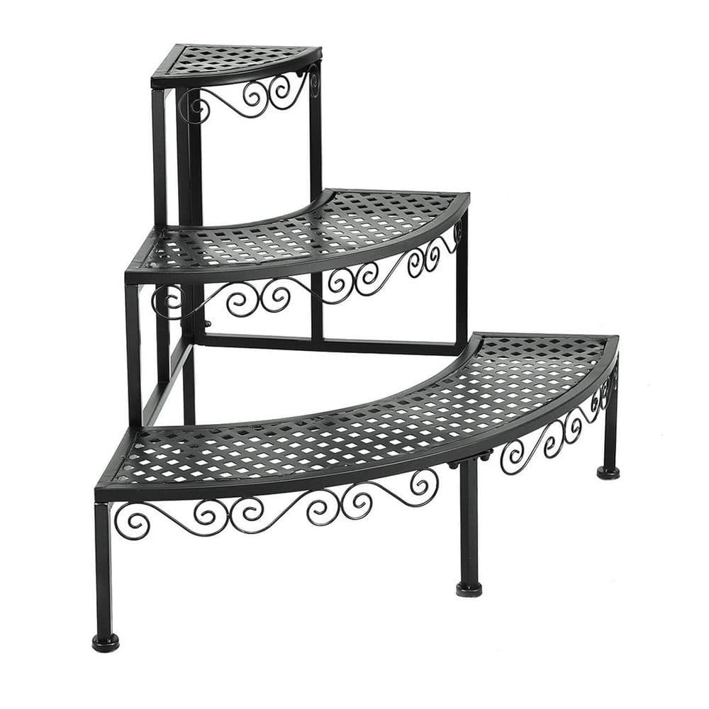 Alpulon Black Metal Corner Flower Ladder Plant Stand (3-Tier) ZY1C0496