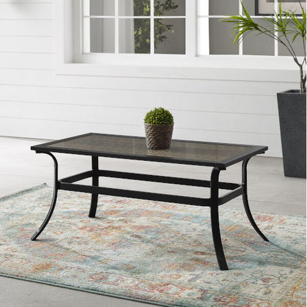 Dahlia Matte Black and Brown Metal And Wicker Coffee Table