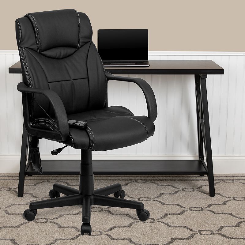 Emma and Oliver Mid-Back Ergonomic Massaging Black LeatherSoft Executive Swivel Office Arm Chair