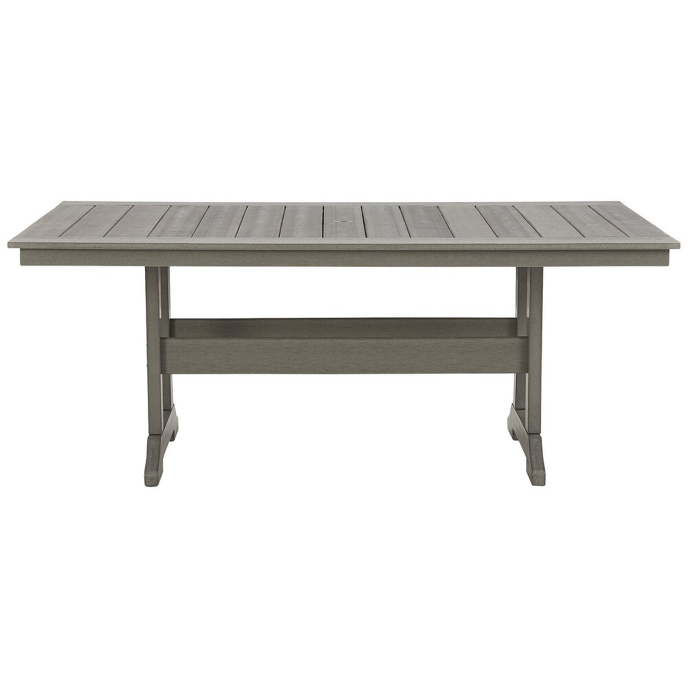 Signature Design by Ashley Visola Gray Rectangular Outdoor Poly  Weather Dining Table with Umbrella Option