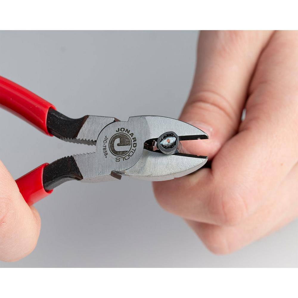 Jonard 6-12 in. L Telecom Tapered Nose Diagonal Cutting Pliers with Red Plastic Handle JIC-7858