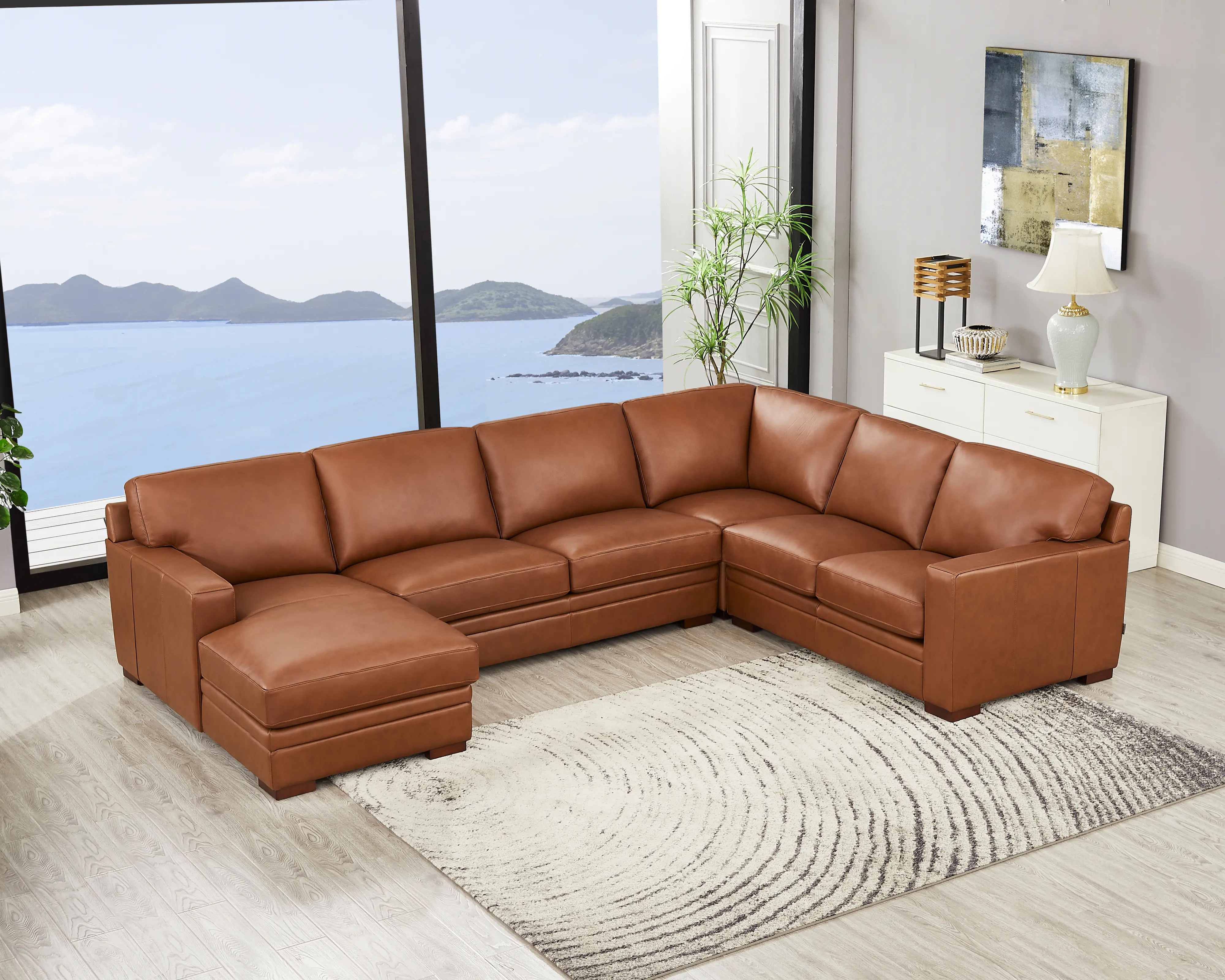 Chatsworth Brown Leather 4 Piece Sectional with Left-Facing Chaise