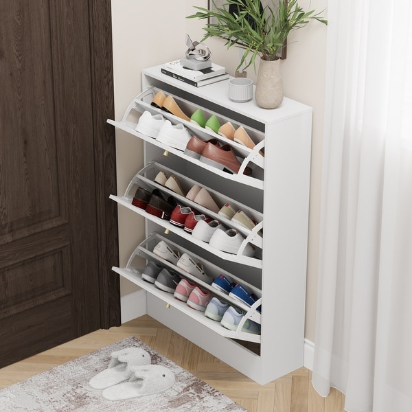 Shoe Cabinet Hidden Shoe Rack Entryway Cabinet Space Saving Drawer - - 37069309