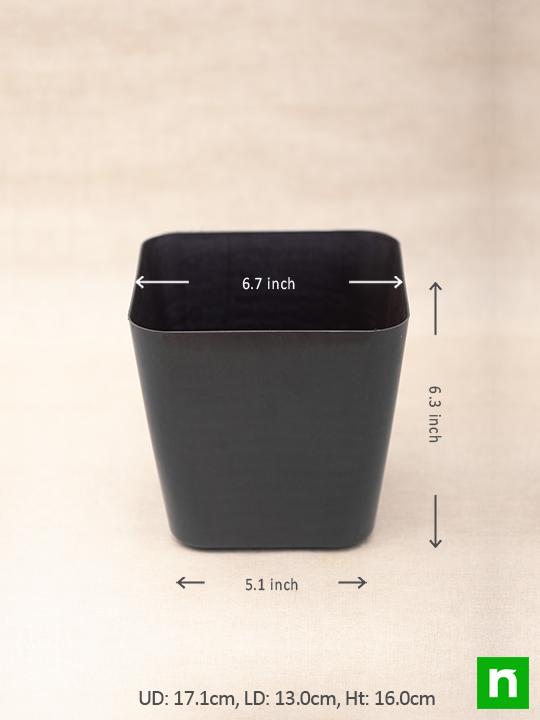 6.7 inch (17 cm) Square Plastic Planter with Rounded Edges (Black) (set of 3)