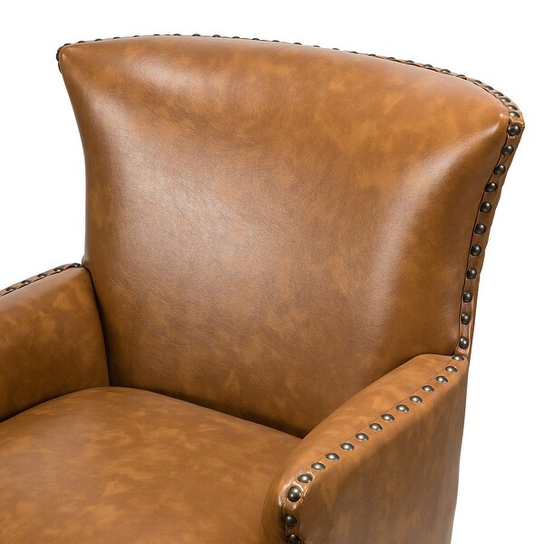 Anatole Modern Leather Wingback Arm Chair with Nailhead Trim by HULALA HOME