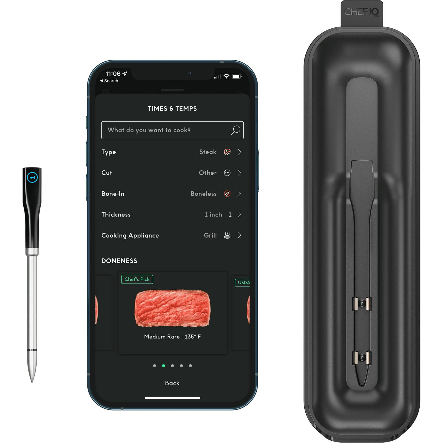 CHEF iQ Smart Cooking Thermometer， Worlds Thinnest and Smartest， Wireless， Digital， Bluetooth and WiFi Enabled