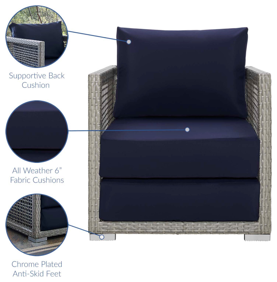 Modern Outdoor Sofa  Chair and Coffee Table Set  Rattan Fabric  Gray Navy Blue   Tropical   Outdoor Lounge Sets   by House Bound  Houzz