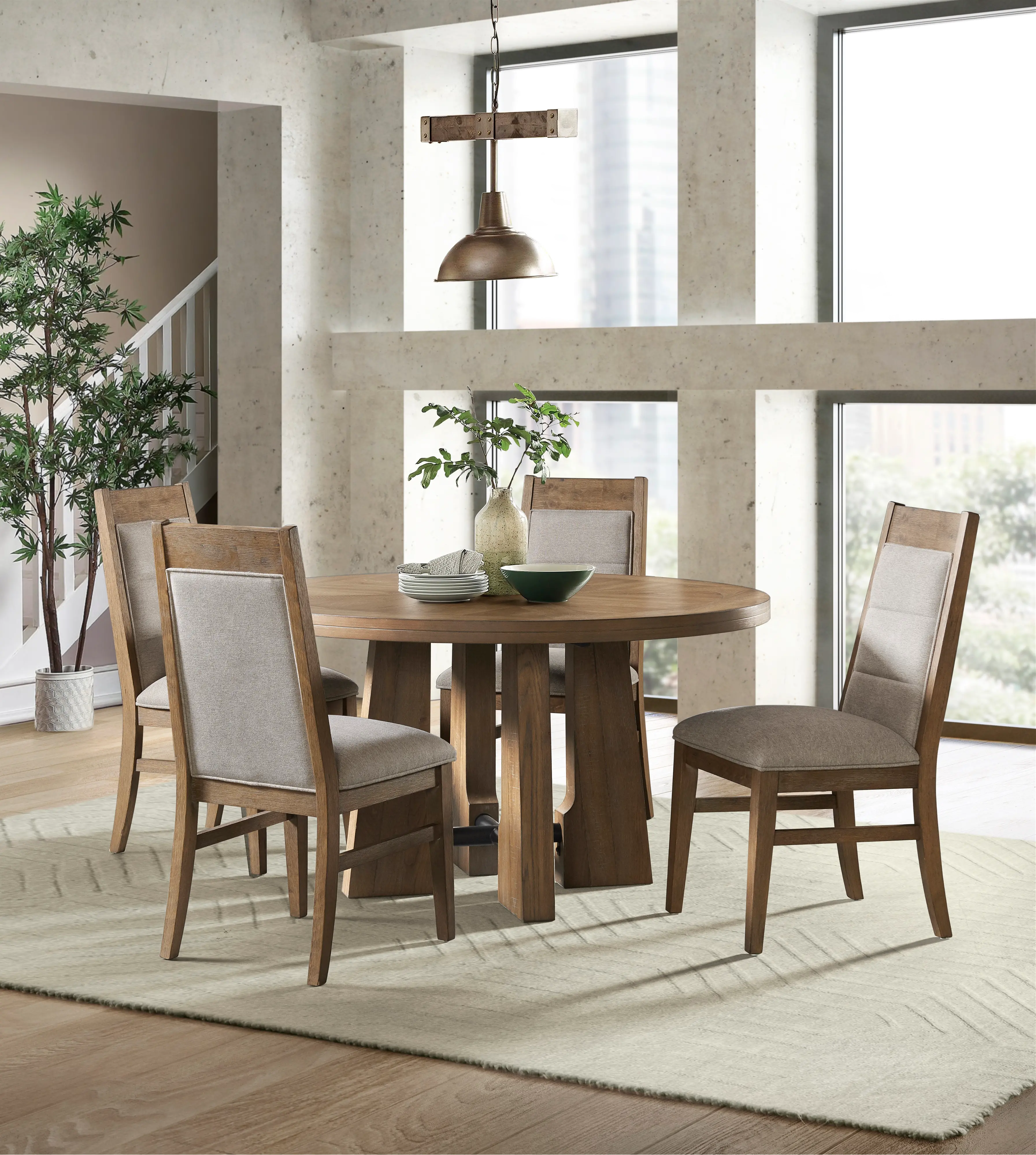 Loft Harbor Light Brown 5 Piece Round Dining Room Set