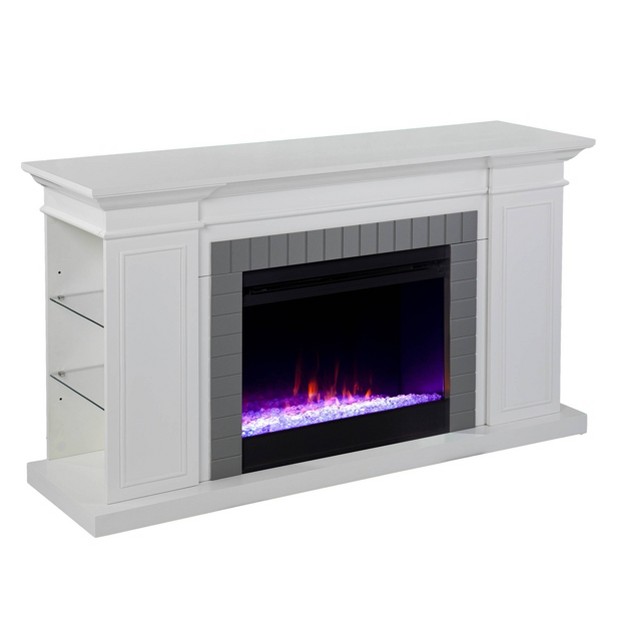 Leycarn Bookcase Fireplace White gray Aiden Lane