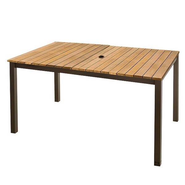 Ankia 59 Inch Outdoor Patio Dining Table，Slatted Top，Aluminium Brown