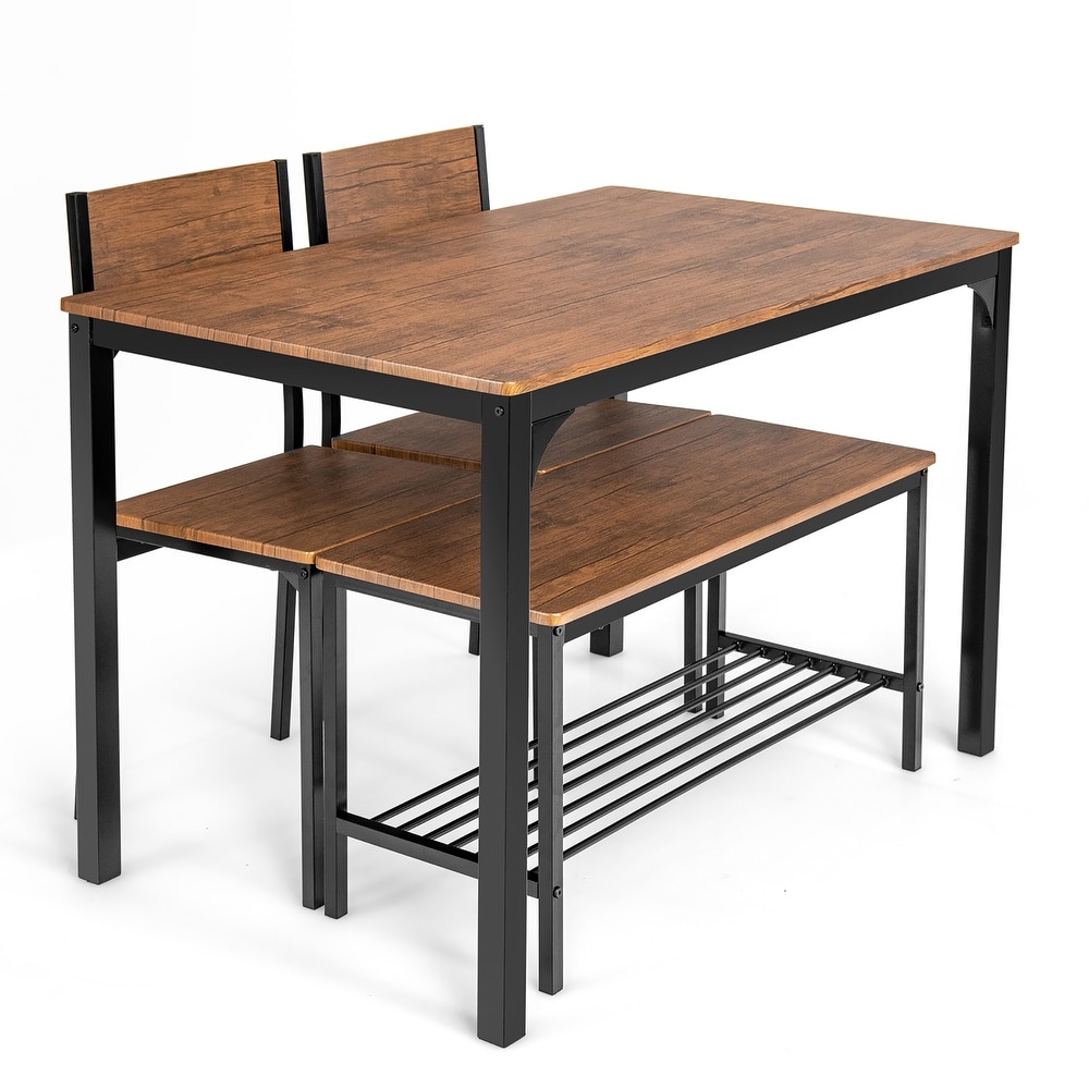 Dining Table Set Industrial Bench Dining Set with Storage Rack