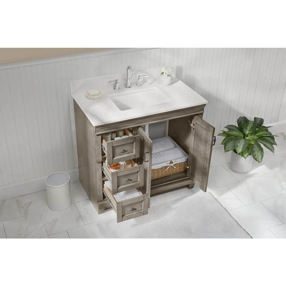 Home Decorators Collection Naples 36 in W Bath Vanity Cabinet Only in Distressed Grey with Left Hand Drawers