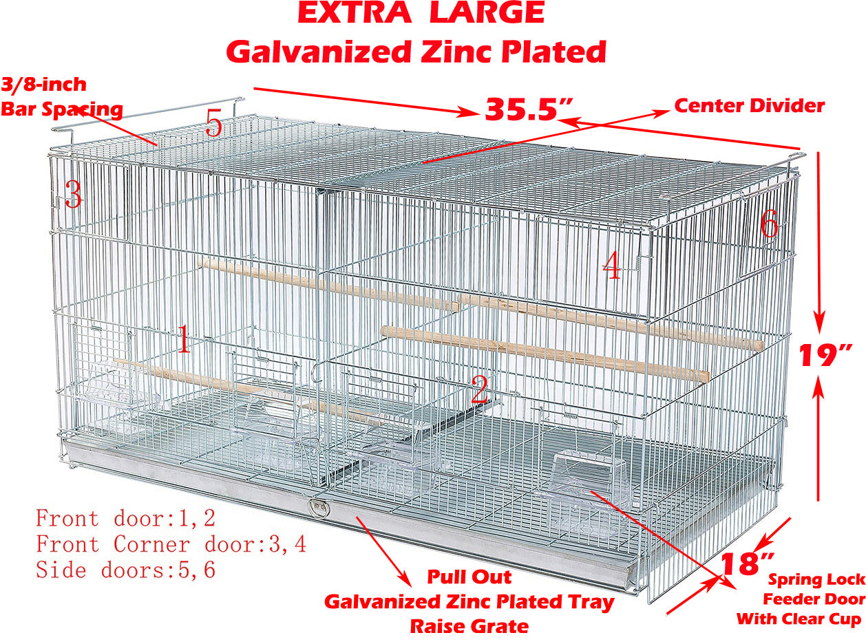 EXTRA LARGE Combo-2 of Galvanized Zinc Plated Stack and Lock Double Breeding Breeder Flight Bird Cage Center Dividers Side Breeding Nest Doors With Rolling Stand