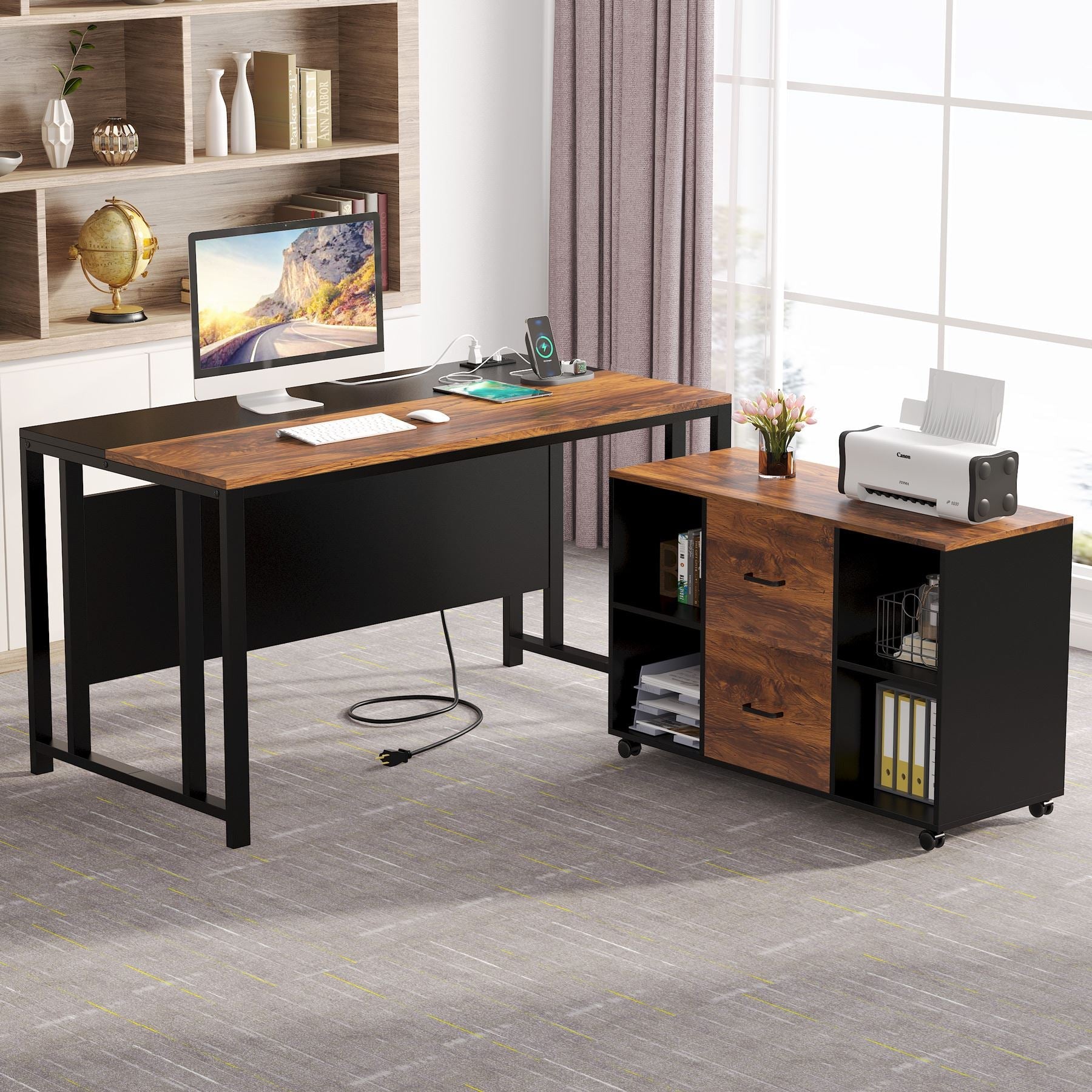 L-Shaped Desk with Power Outlet, 55