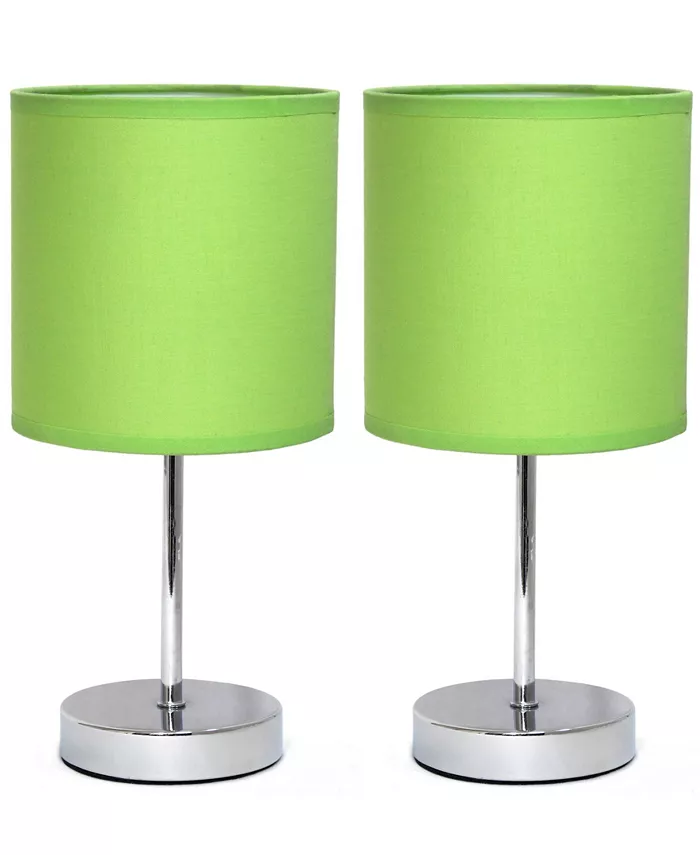 All The Rages Simple Designs Chrome Mini Basic Table Lamp with Fabric Shade 2 Pack Set