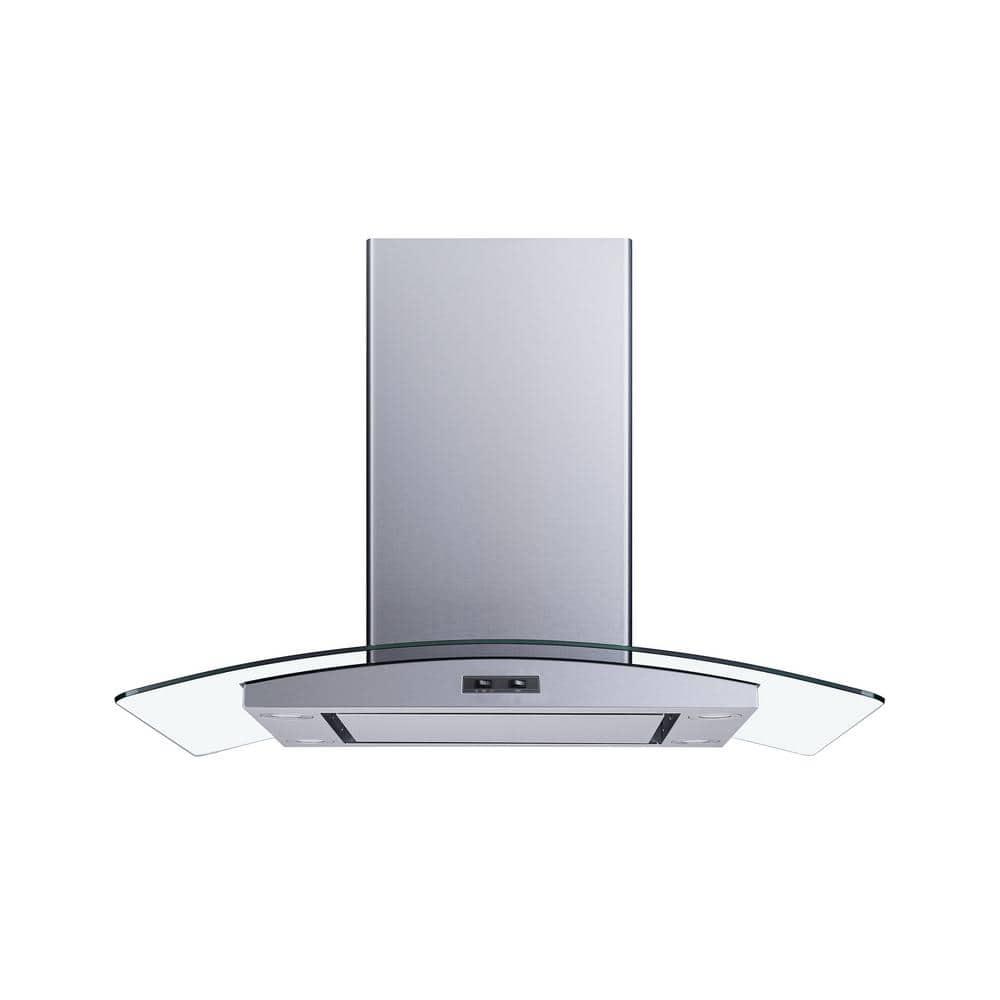 Winflo 36 in Convertible Island Mount Range Hood in Stainless Steel and Glass with Mesh Filters and Stainless Steel Panel