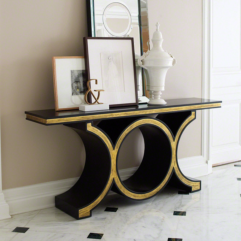 Stunning Midcentury Chain Link Console Table  Black Gold Dark Wood   Contemporary   Console Tables   by My Swanky Home  Houzz