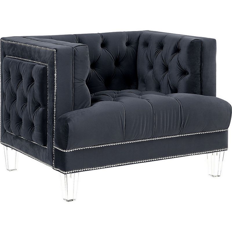 Velvet Upholstered Chair， with Tufted Details and Acrylic Legs， Black