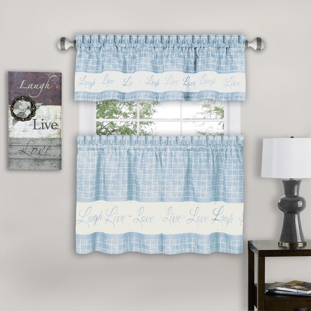 Live Laugh Love 3 Piece Kitchen Curtain Set  Tiers 58x36  Swag 58x14 Inches   58x36