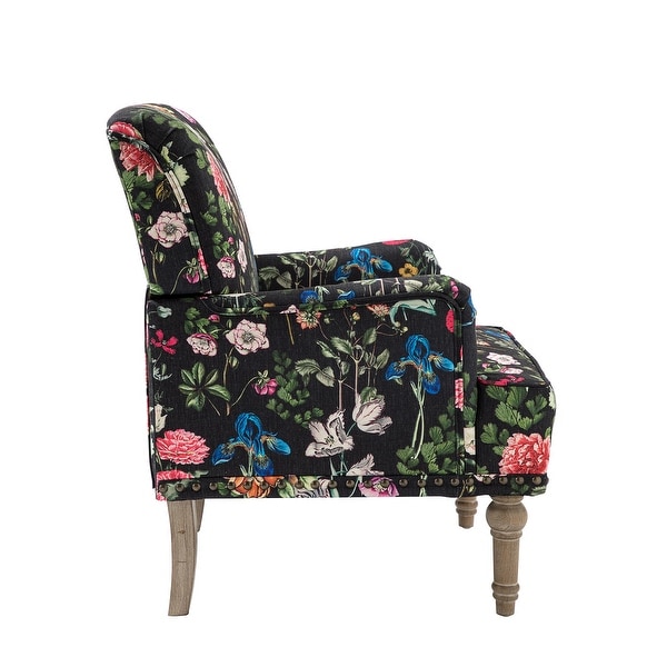 Geltrude Traditional Floral Fabric Design Upholstered Accent Armchair with Nailhead Trim Set of 2 by HULALA HOME