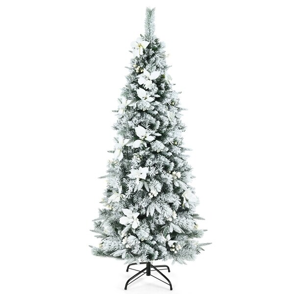 Gymax 5/6/7/8 FT Artificial Snow Flocked Pencil Christmas Tree w/