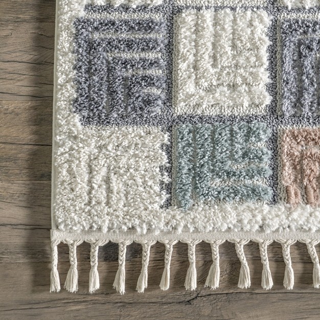 Marah Geometric Lattice Kids Tassel Area Rug