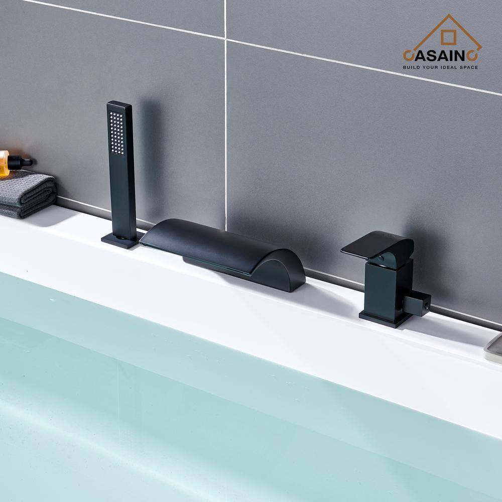 CASAINC Single-Handle Tub-Mount Roman Tub Faucet with Hand Shower in Matte Black WF5164HF-2BL