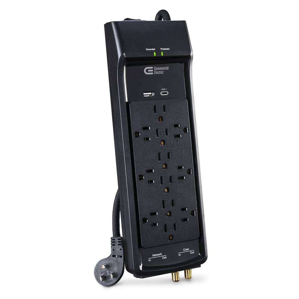 Commercial Electric 15 ft. 12-Outlet Surge Protector Braided Cord in Black HDC1215NUC