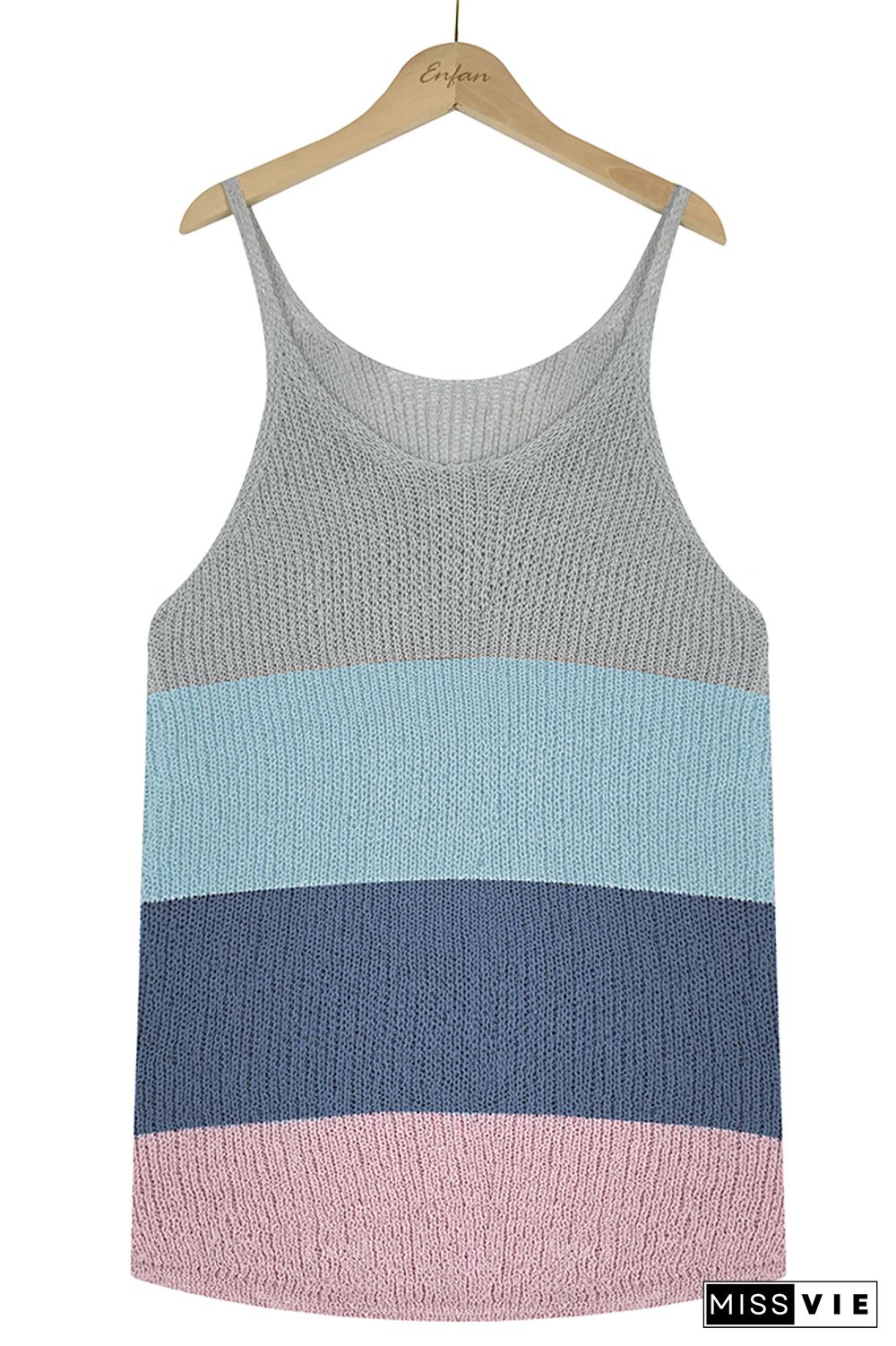 Color Block and Plain U Neck Knit Tank Top