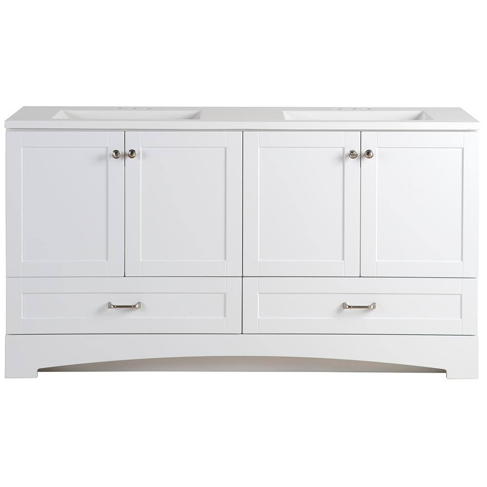 Glacier Bay Lancaster 60.2 in. W x 18.8 in. D x 33.1 in. H Freestanding Bath Vanity in White with White Cultured Marble Top LC60P2COM-WH