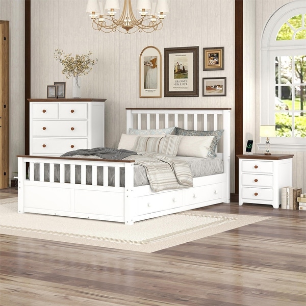 3-Pieces Bedroom Sets Full/Queen Size Platform Bed with Nightstand and Storage Chest - - 36883388