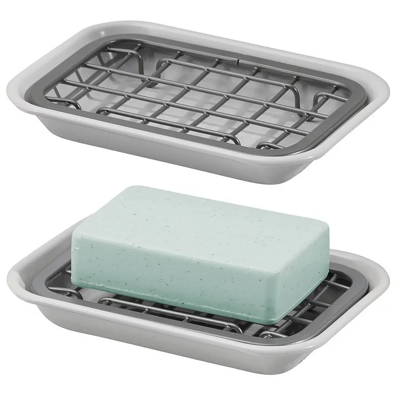 mDesign Kitchen Soap Dish Tray - Drainage Grid and Holder， 2 Pack