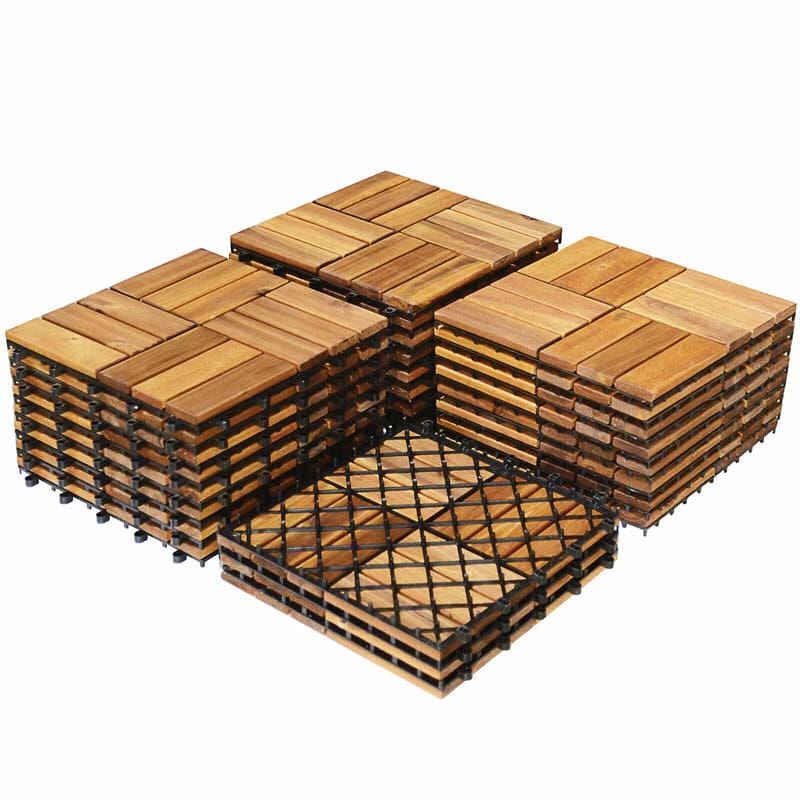 27 Pcs Interlocking Patio Deck Tiles, 12 x 12in Acacia Wood Floor Tiles, 27 sq. Ft Wood Composite Deck Flooring Pavers