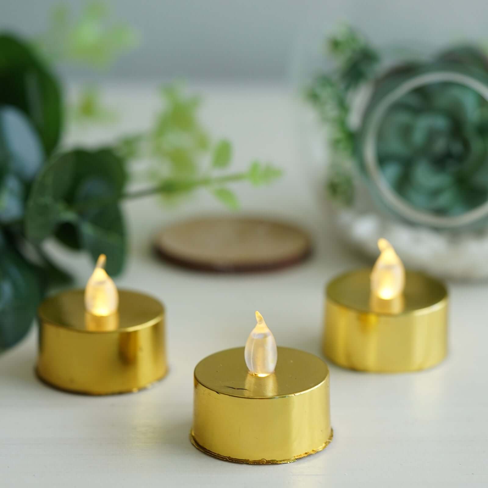 12 Pack Metallic Gold Flameless LED Tealight Candles, Battery Operated Reusable Candles