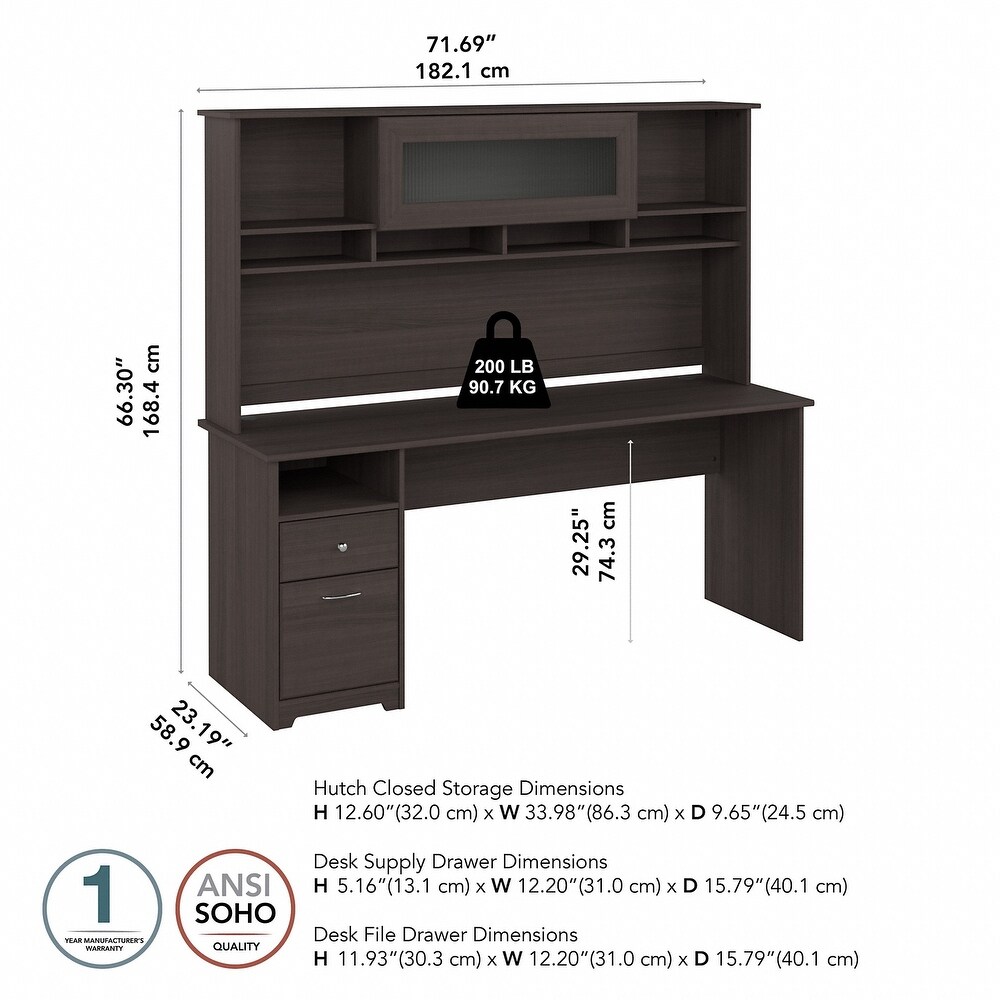 72W Computer Desk with Hutch and Drawers by Bush Furniture