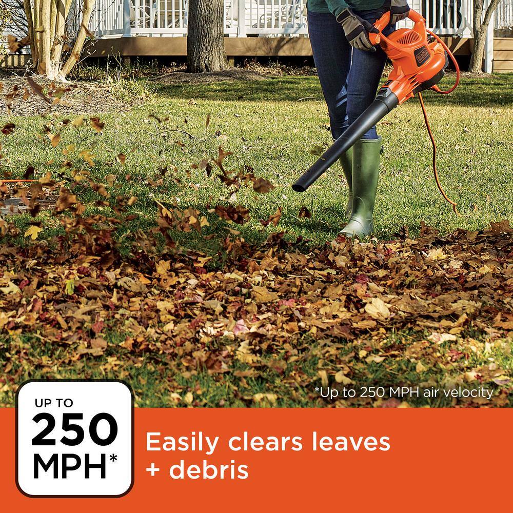 BLACK+DECKER 12 AMP 250 MPH 400 CFM Corded Electric 3-In-1 Backpack Leaf Blower Vacuum  Mulcher BEBL7000