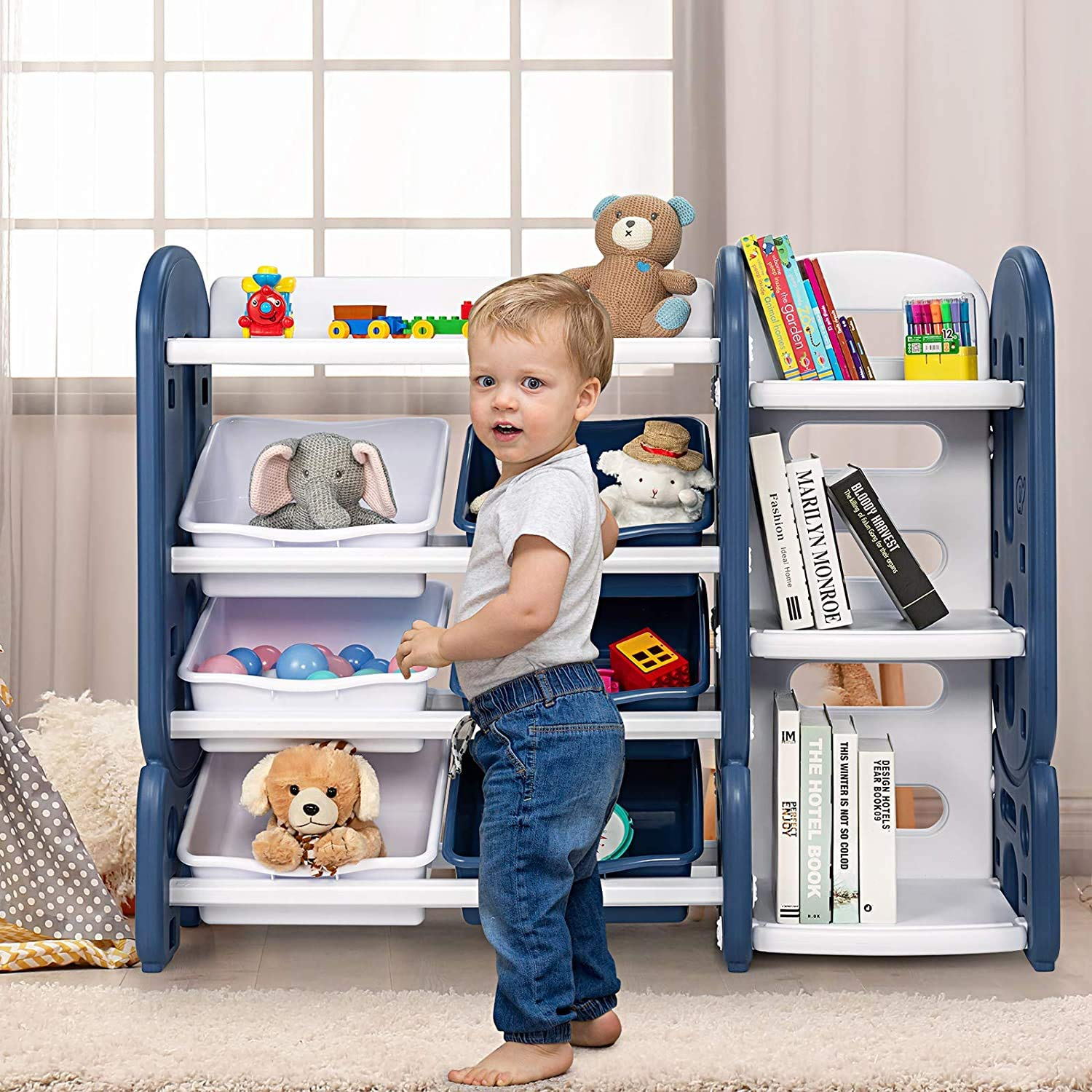 Costzon 2 in 1 Kids Toy Storage Organizer with Bookshelf and Toy Collection Shelves