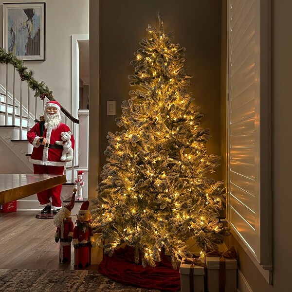 Fraser Hill Farm 6.5ft. Green Christmas Half Tree with Flock and Warm White LED Lighting