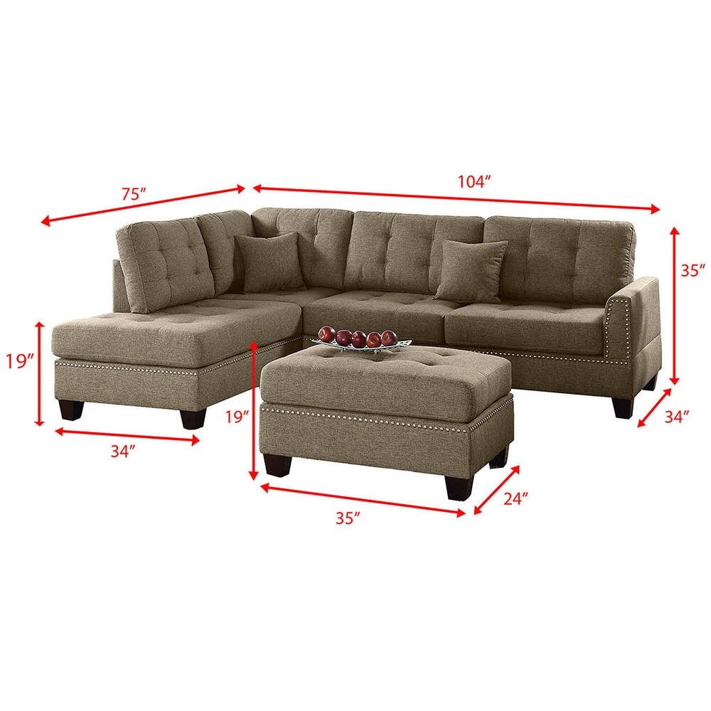 Bobkona Adolph Linen Left or Right Chaise Sectional Set