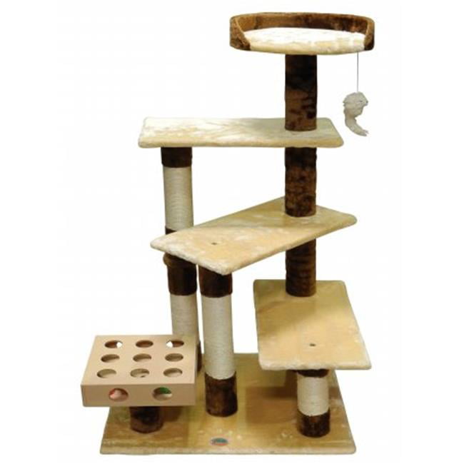 Go Pet Club 45-in Cat Tree and Condo Scratching Post Tower， Beige