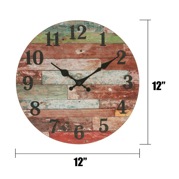 Round Rustic Wooden Wall Clock Red Stonebriar Collection