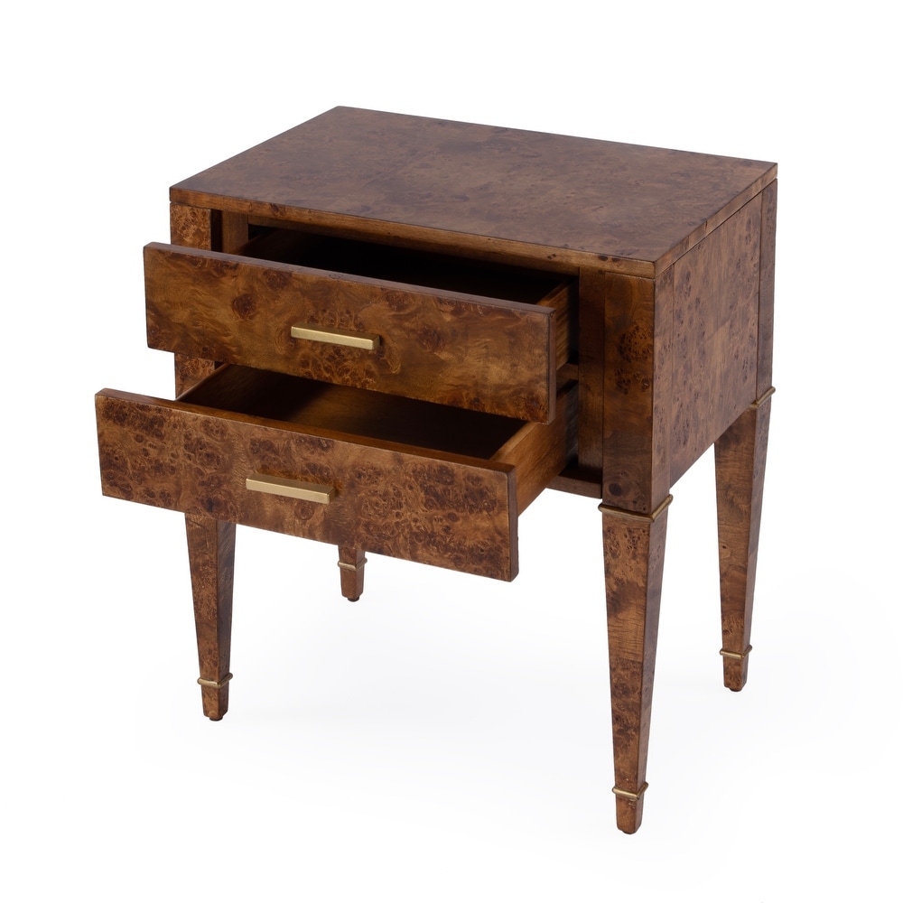 Kai 2 Drawer Burl Wood End Table