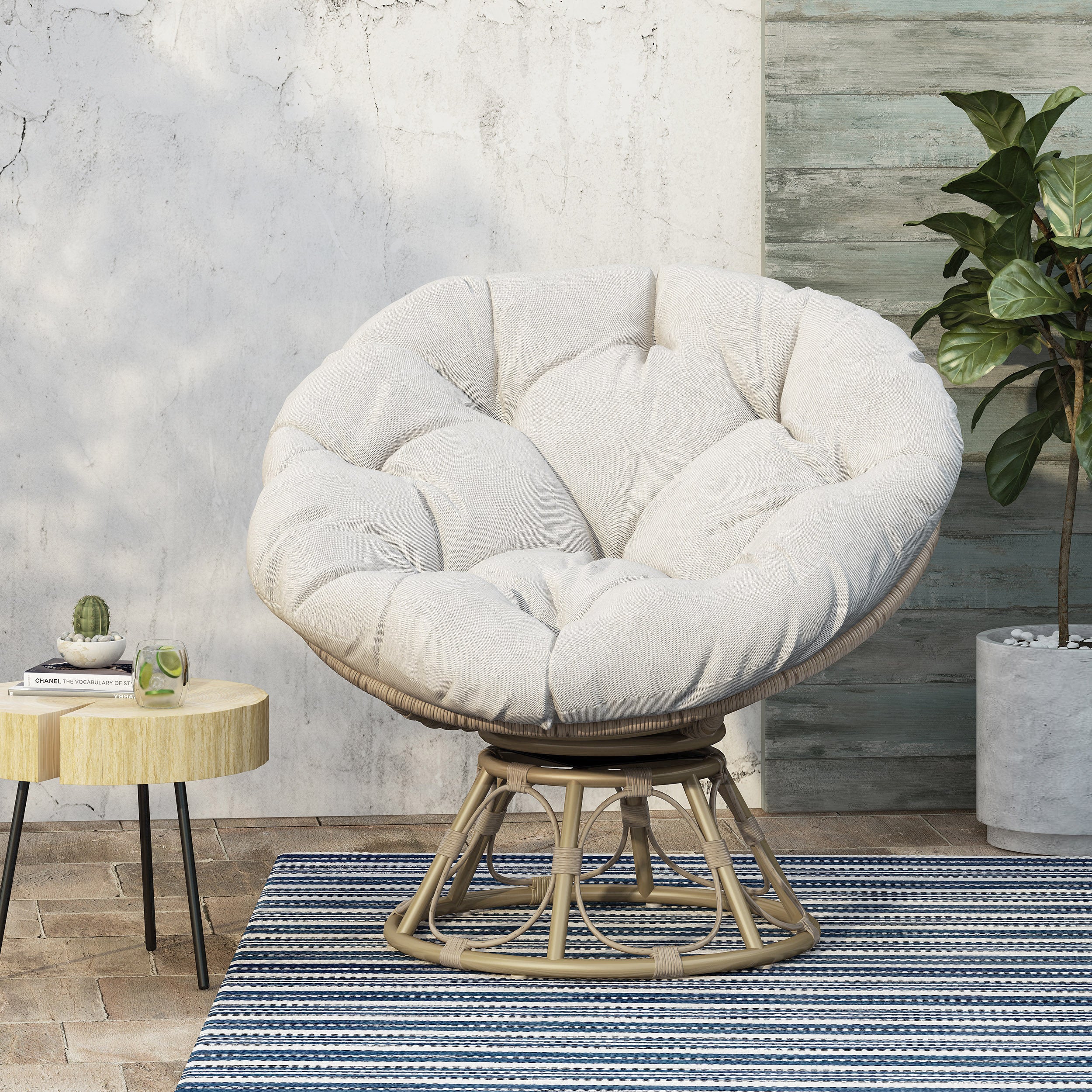 Andrus Outdoor Papasan Swivel Chair with Cushion