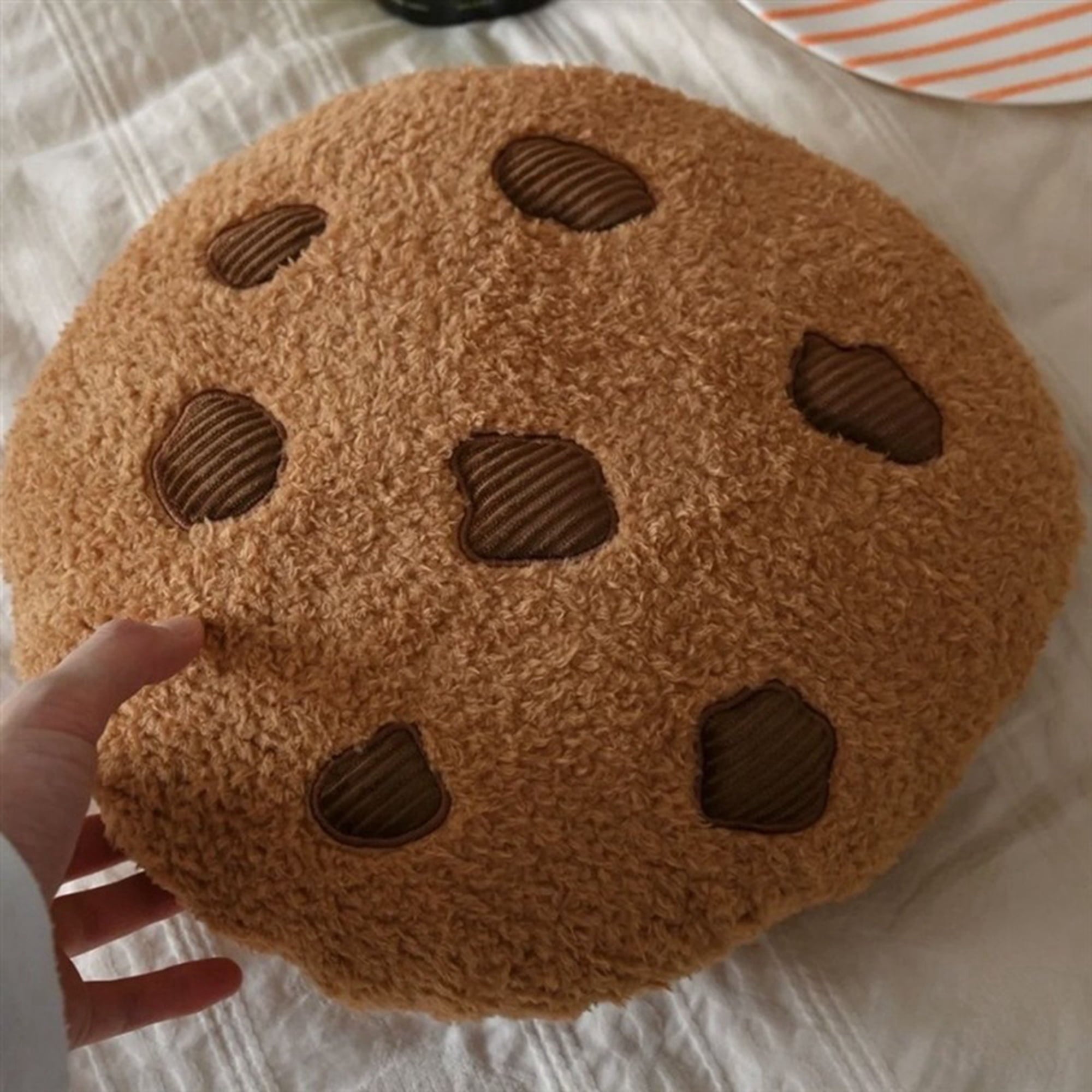 Funny Cookie Pillow Round Throw Pillow Chocolate Chip Soft Food Pillow Cute Plushie for Sofa Floor Room Decor