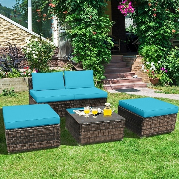 5 Pieces Wicker Lounge Chair Set with Washable Zippered Cushions