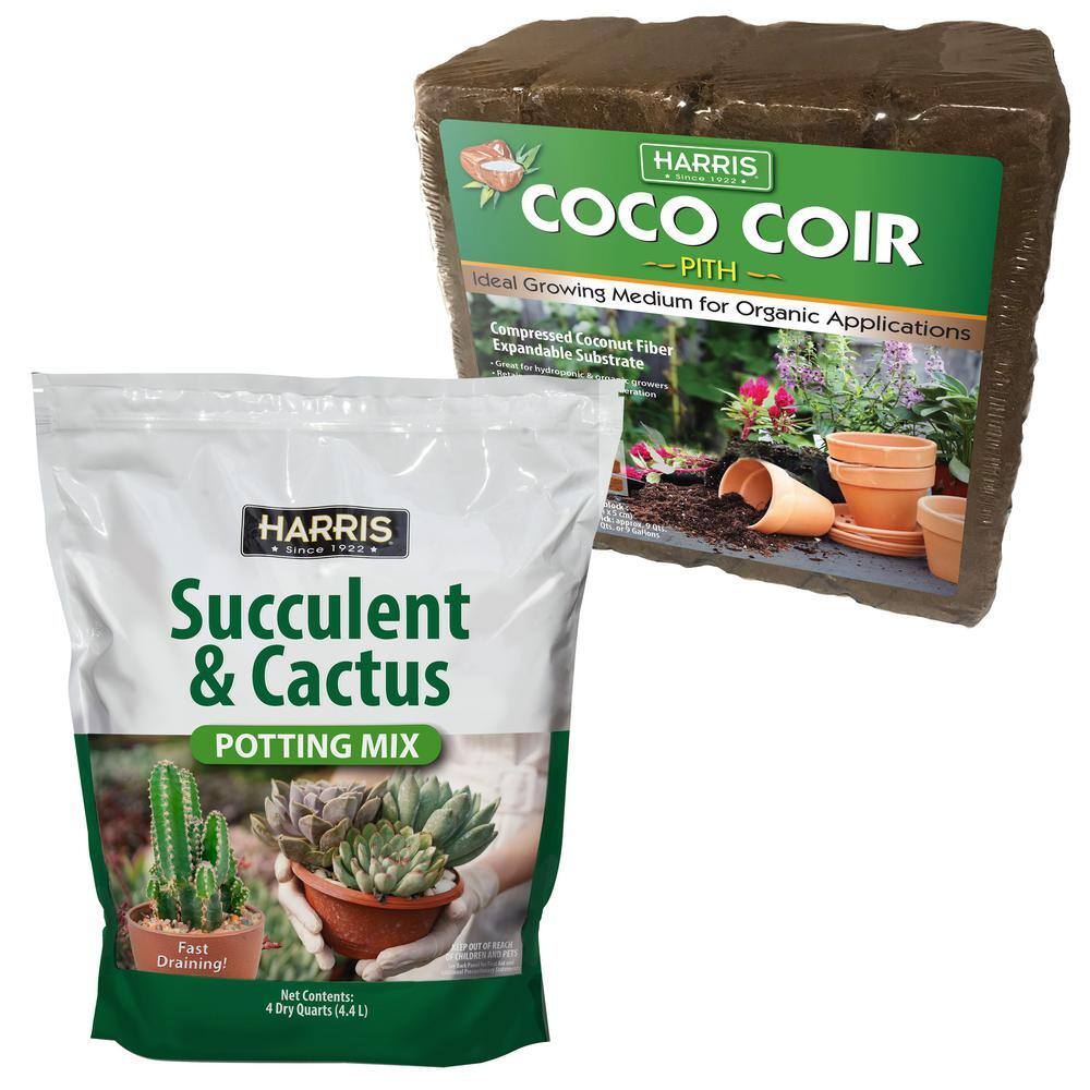 Harris 9 Gal. Expanding Coco Coir Pith (4 Brick pack)  4Qt. Succulent and Cactus Potting Soil Mix COCO4-SUCCL