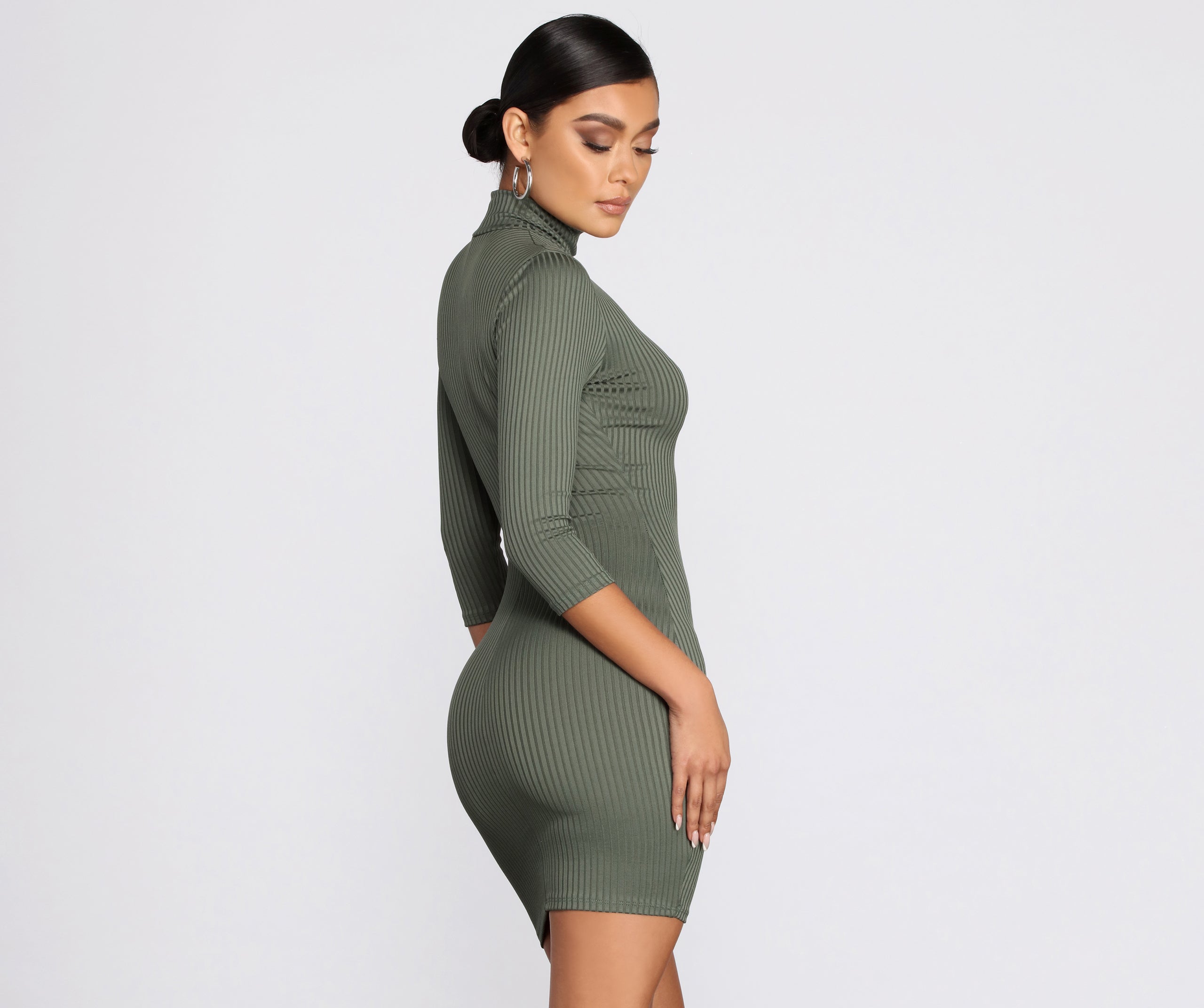 Ribbed Knit Turtleneck Mini Dress