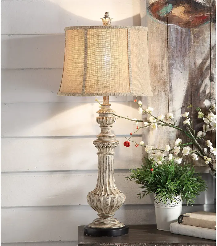 Resin Antique Wood and Black Table Lamp - Cameron